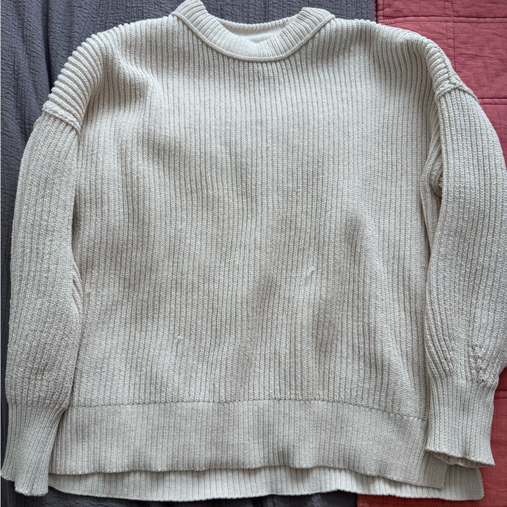 Aerie Cream Ribbed Crew Neck Sweater